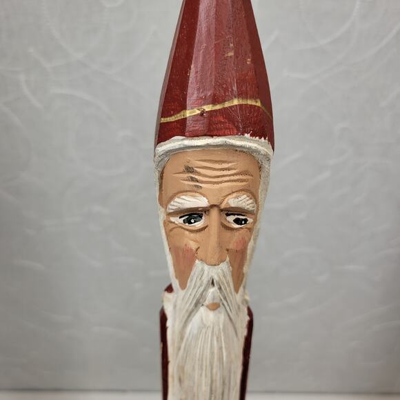 VINTAGE Wooden Pencil Santa Claus 19.5" Tall Rustic Christmas Holiday Figurine - Picture 12 of 13